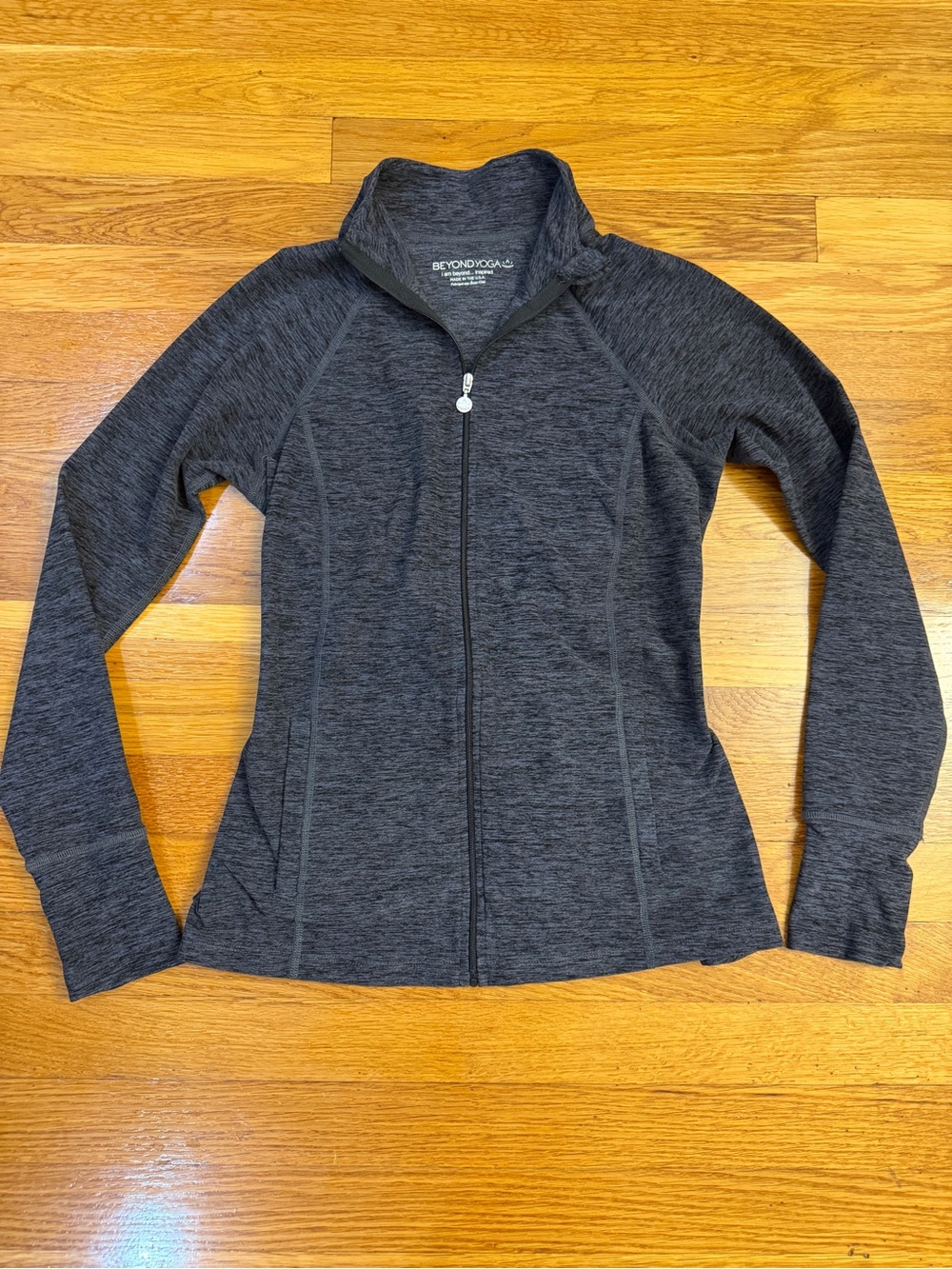 Beyond Yoga Spacedye Pleated Back Yoga Jacket Dark Heathered Gray - Size Small